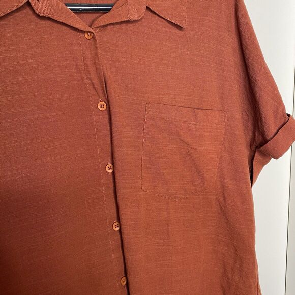 Apraw Burnt Orange Short Sleeve Button Up Summer Casual Plus Size XXL Womens - Picture 2 of 5
